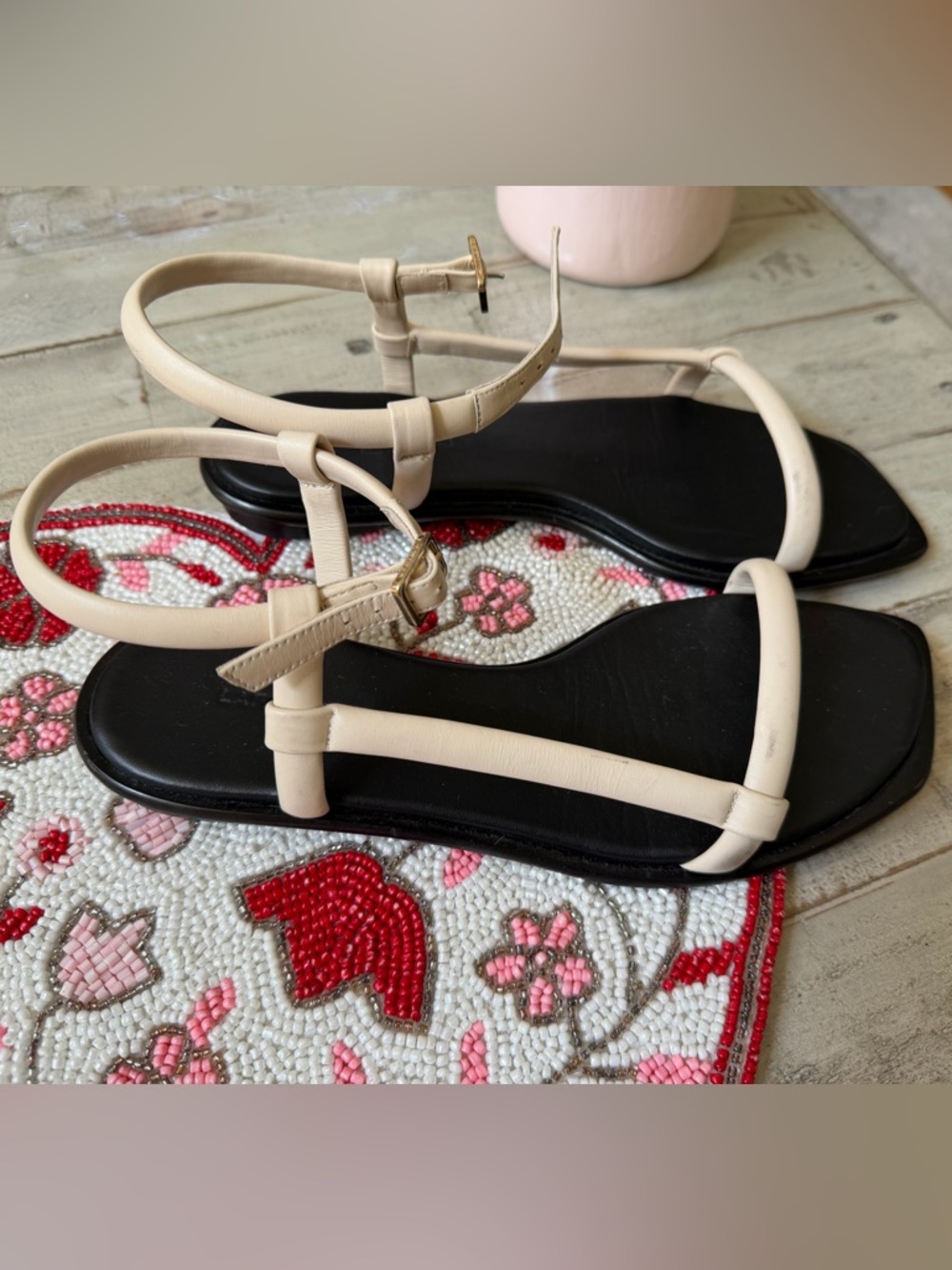 Lafayette 148 New York Beige Strappy Flat Sandals